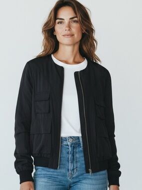 All Saints Spitalfields Y2K Pilot Bomber Jacket Black SZ 10 | 42 Utility Cargo